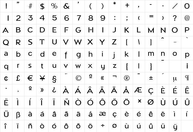 NapoliSerial-Medium Regular  glyph index