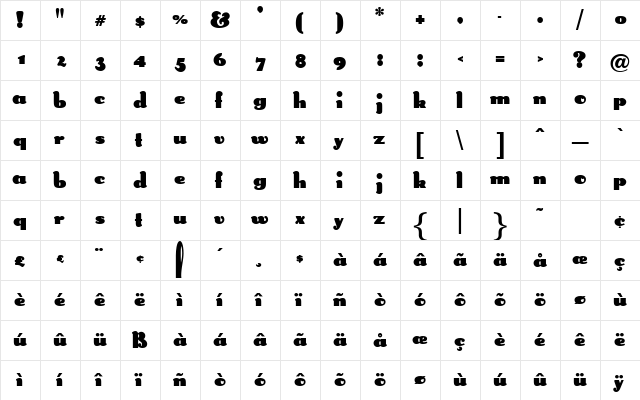 Beanstalk Regular  glyph index