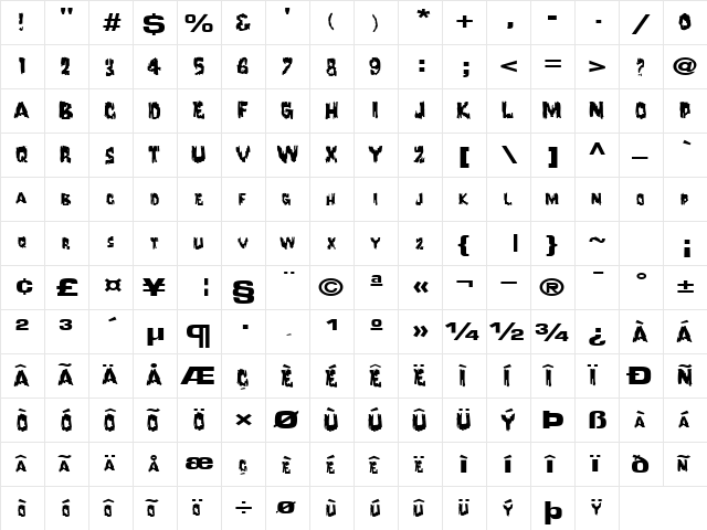 DroopingPaintText56 Regular  glyph index
