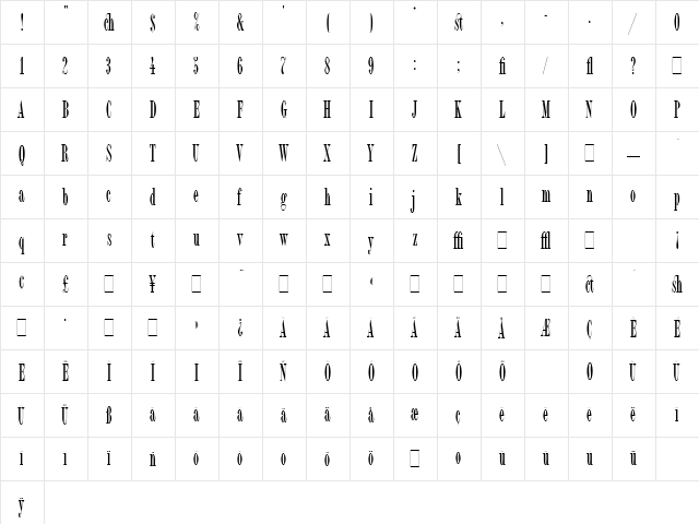 Bordeaux Roman Bold LET Plain  glyph index