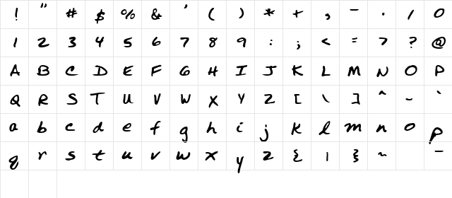 Rep Regular  glyph index