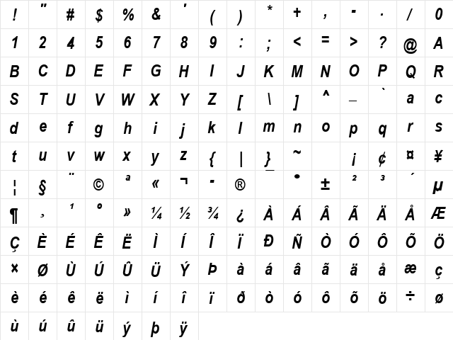 Communication35 Regular  glyph index