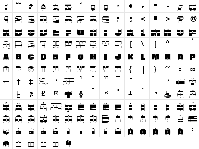 Alcatraz Regular  glyph index