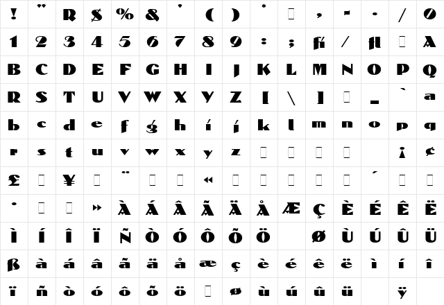 Dolmen LET Plain  glyph index