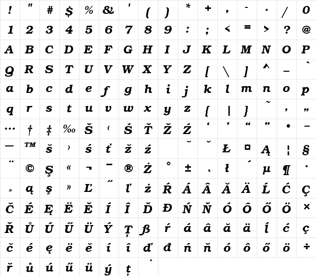 BookmItcTEEDemBol Italic  glyph index