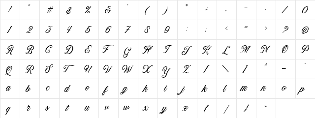 Neography DEMO Regular  glyph index
