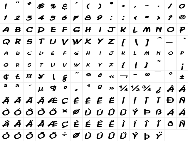 Chasm Extended Heavy Italic  glyph index