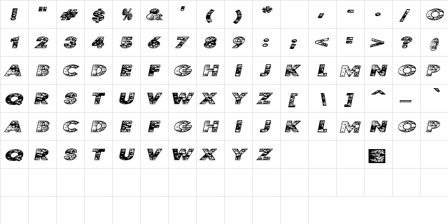 Kustom Kar Regular  glyph index