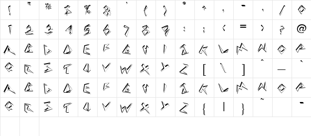 TANESHIA Regular  glyph index