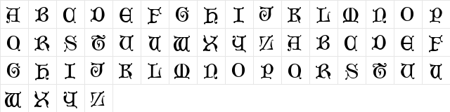 Mediaeval Caps Regular  glyph index