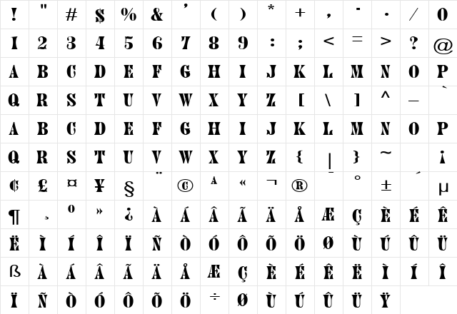 June Wide Normal  glyph index