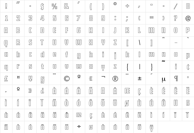 Dekodisplay-Open Regular  glyph index