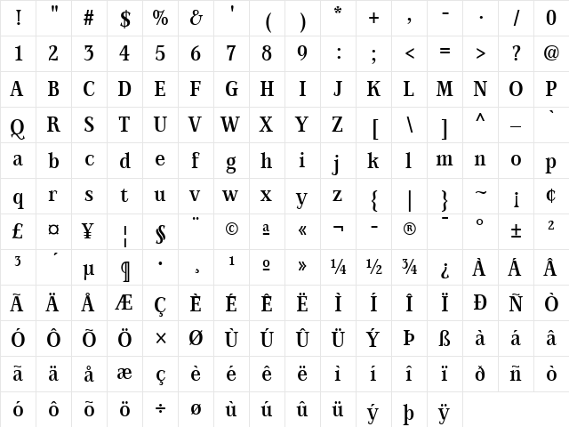 AISwan Semibold Condensed  glyph index