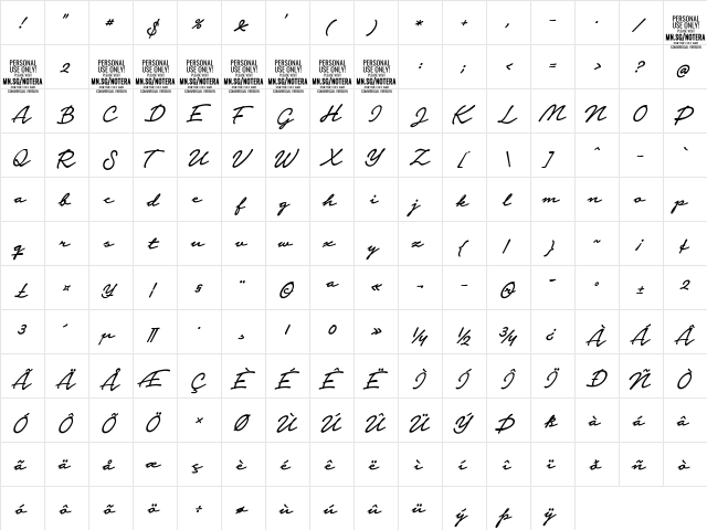 Notera 2 PERSONAL USE ONLY Medium  glyph index