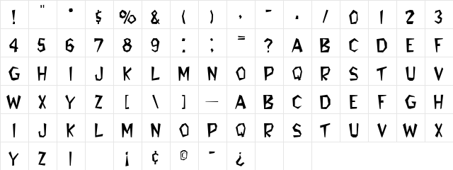 BENNIEB Regular  glyph index