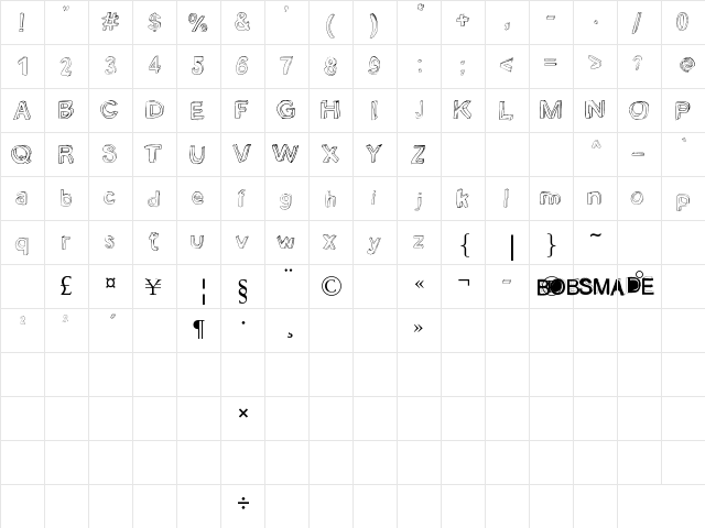 bobsmade font Regular  glyph index