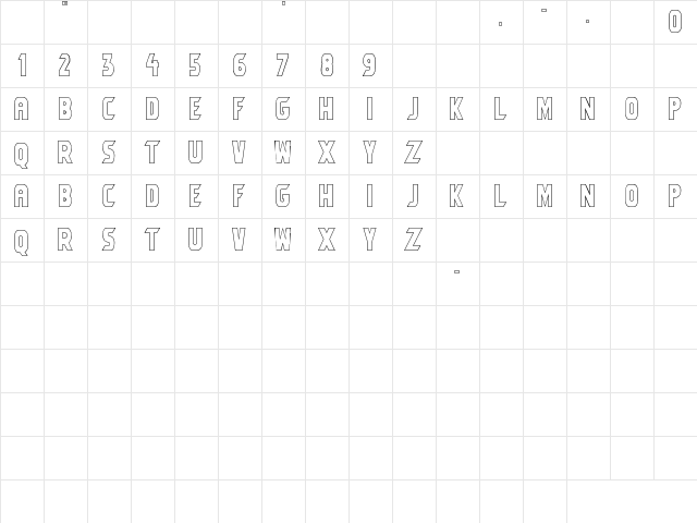 Umbro Outline Regular  glyph index