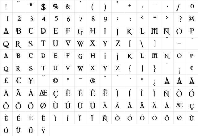 REQUIEM Regular  glyph index