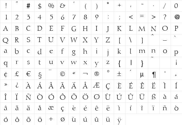 D730-Roman Regular  glyph index