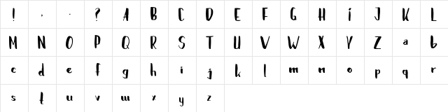 Brushylicious Regular  glyph index