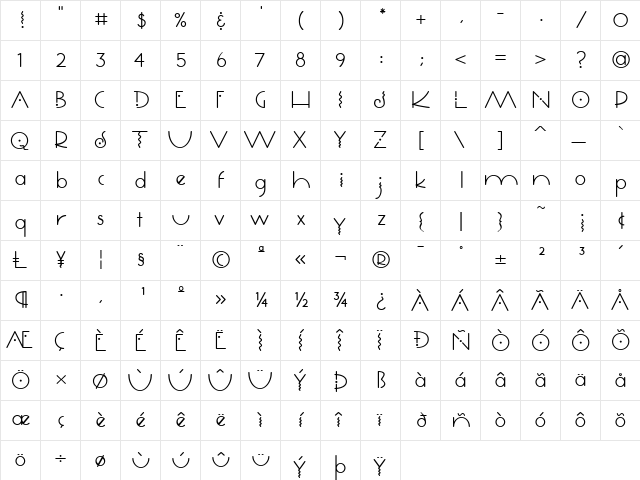 Quigley Regular  glyph index