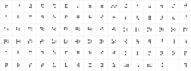 BrailleAlpha Regular  glyph index