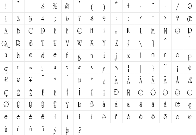LD Garbo Regular  glyph index