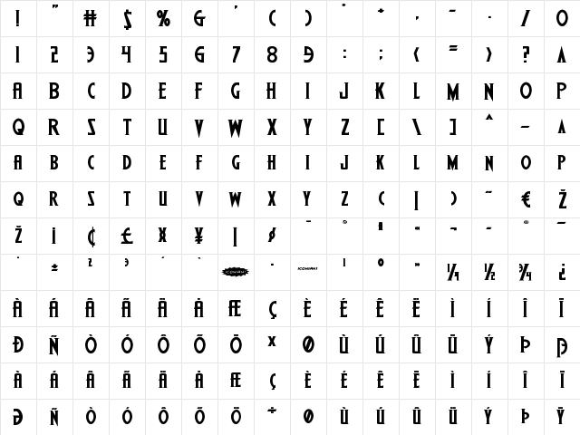 Wolf's Bane II Expanded Expanded  glyph index