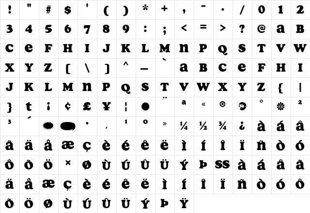 Soap Regular  glyph index