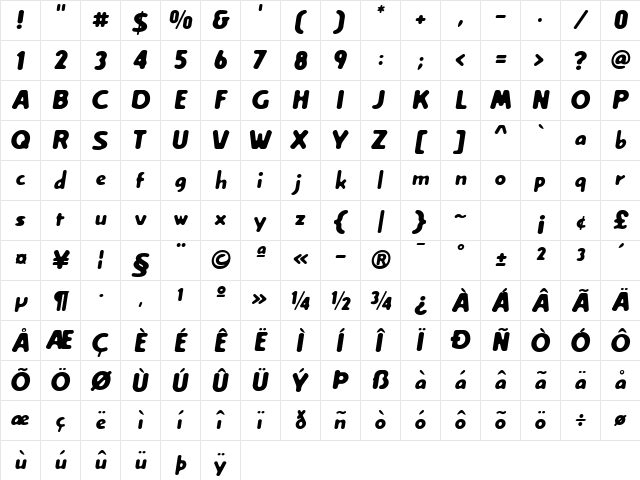 Creamexbold Regular  glyph index