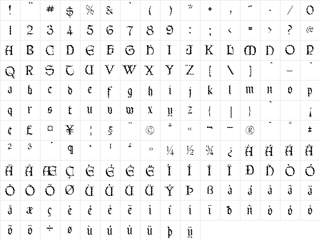 LettergicalWave Regular  glyph index