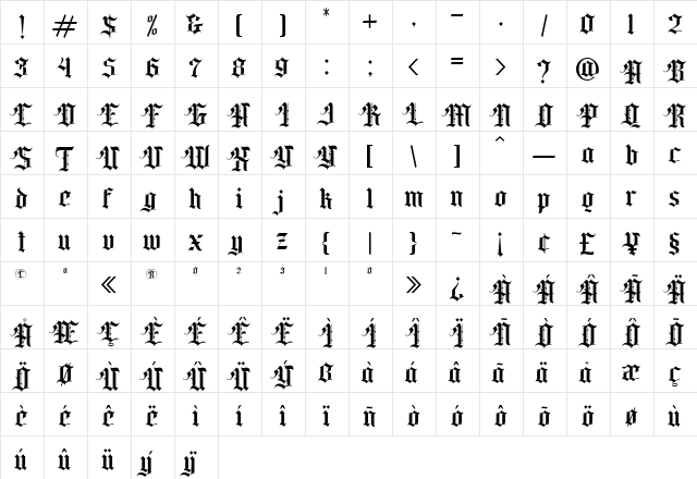 Classic rock band Regular  glyph index