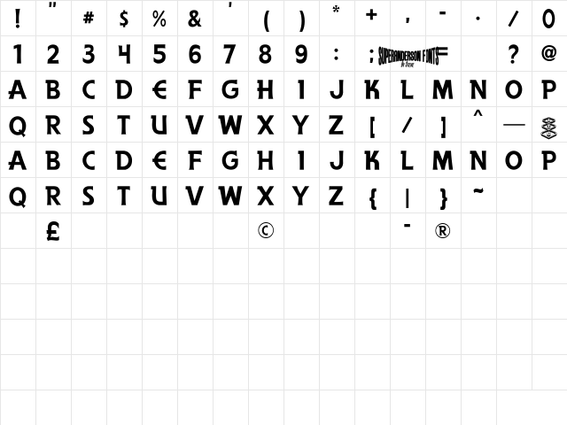 Anderson The Secret Service Regular  glyph index