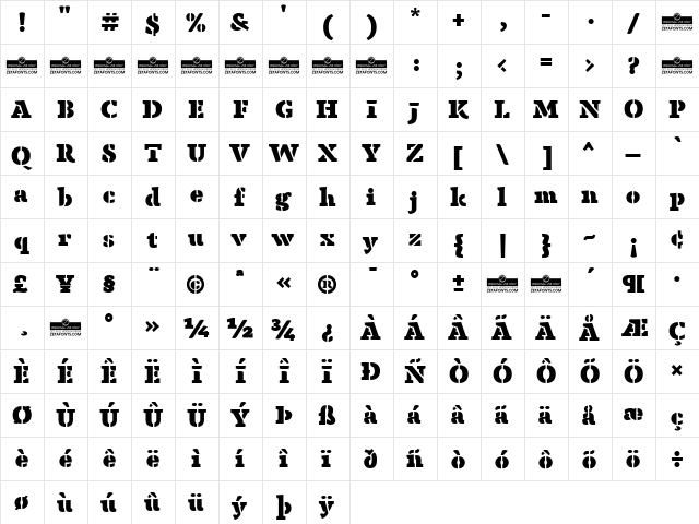 Anaphora Stencil Fat  glyph index
