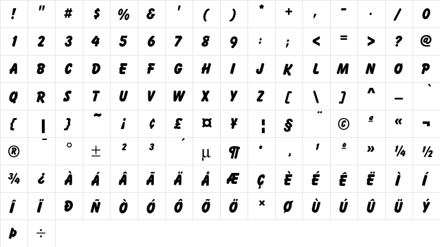 BalloonEF ExtraBold  glyph index