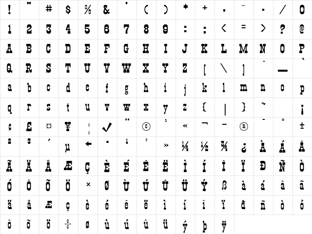 KyhotaOne Regular  glyph index