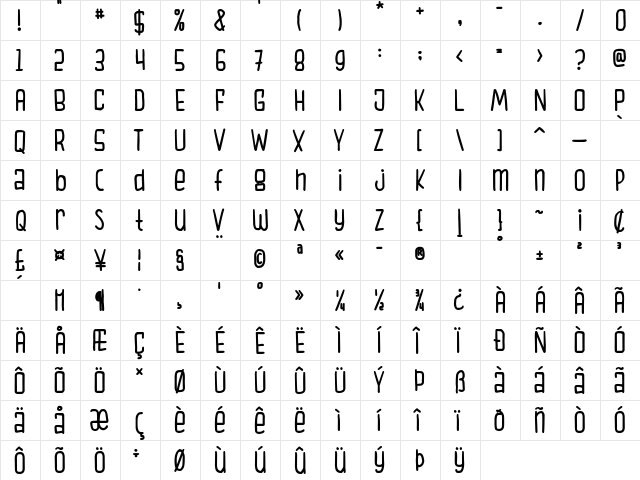 Savourer Regular  glyph index