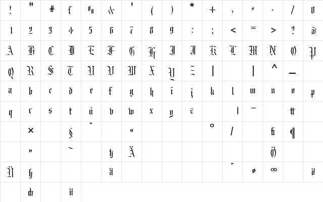 MoKsford Regular  glyph index