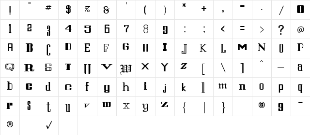 Berkshire Regular  glyph index