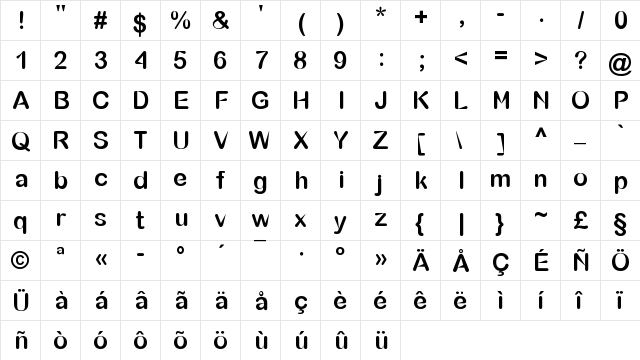 bubble sharp Regular  glyph index