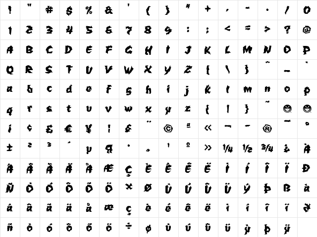 WILD1 Larra Bold  glyph index