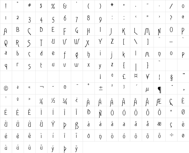 Fletch-Condensed Normal  glyph index