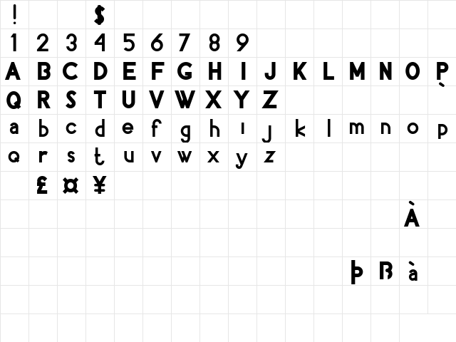 Pacitan Limo Demo Regular  glyph index
