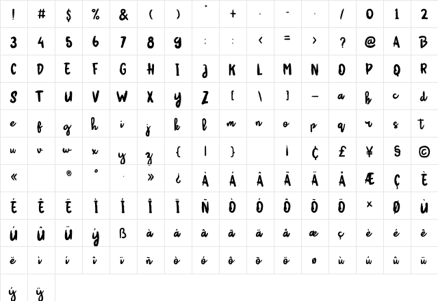 Hikata Regular  glyph index