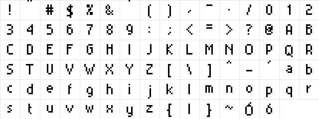 MiniSet2 Regular  glyph index