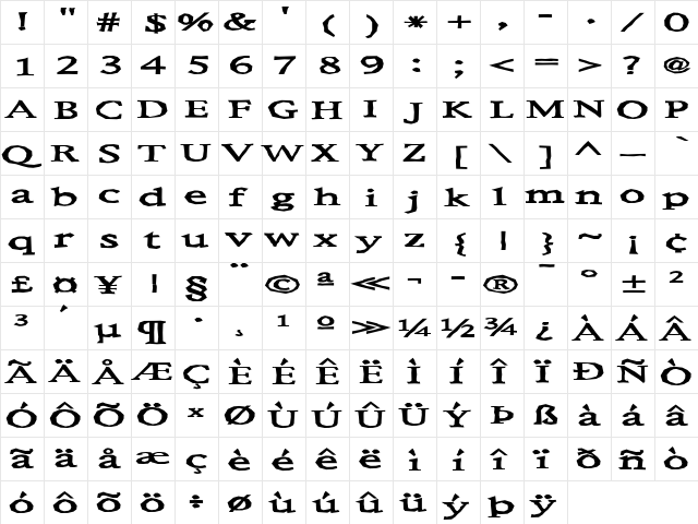 Metaphor Bold  glyph index