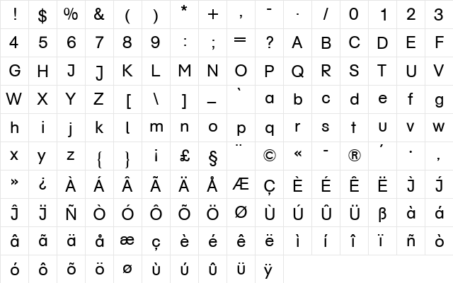 AG Schulbuch BQ Regular  glyph index