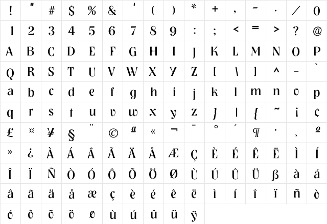 Nashvi Regular  glyph index