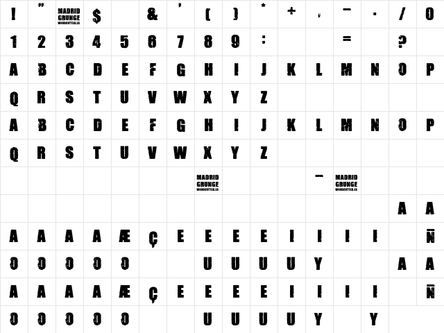 Madrid Grunge Regular  glyph index