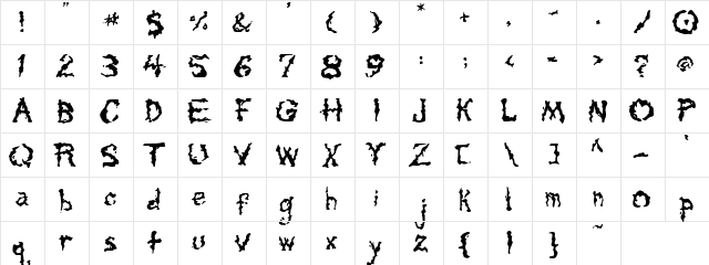 Tar Pits Regular  glyph index